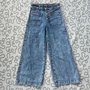 Free People Button-Front Wide Leg Jeans - Light Blue Wash